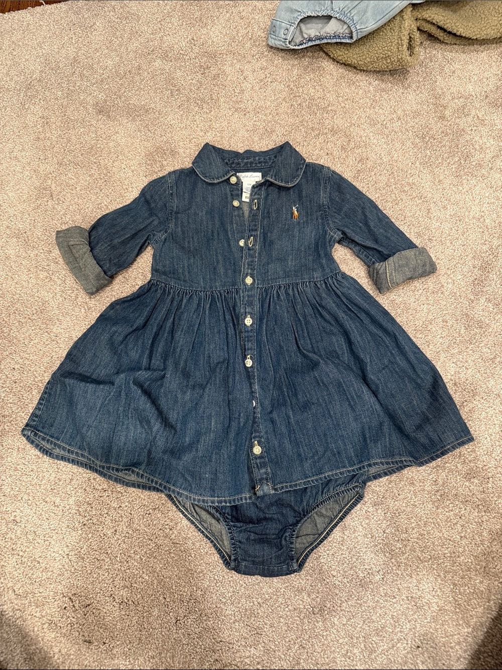 Ralph Lauren Dark Blue Denim Baby Dress 12M like new